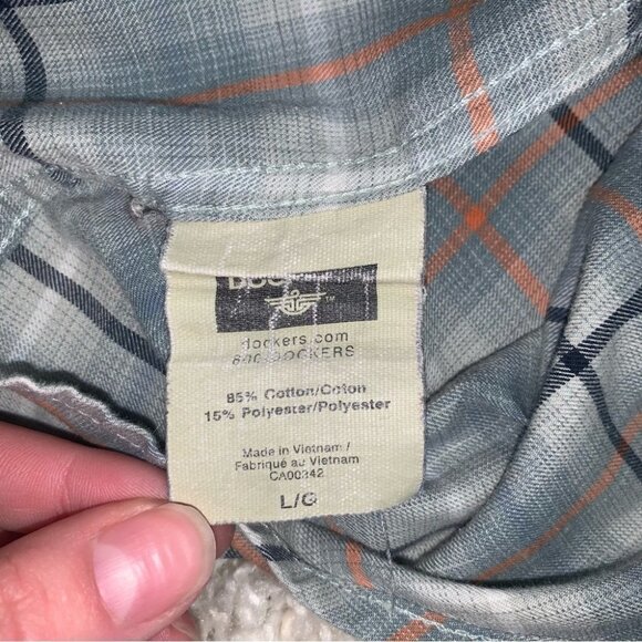 Dockers Plaid Button Down Shirt Men’s Size Large Cotton Green Orange Long Sleeve - Picture 7 of 8